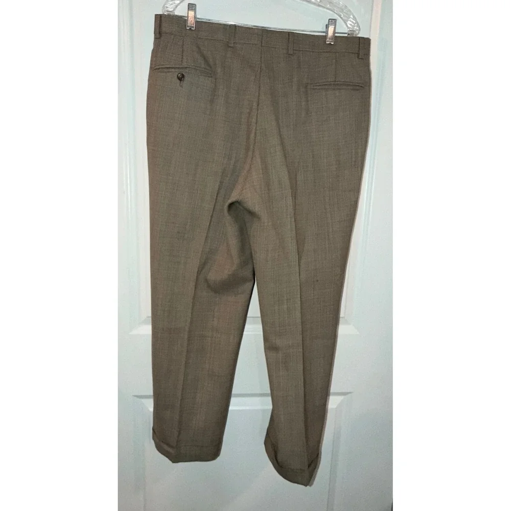 Jos‎ A Bank Mens Brown Micro Check Pleated Cuffed Dress Pants 38x27 Trousers